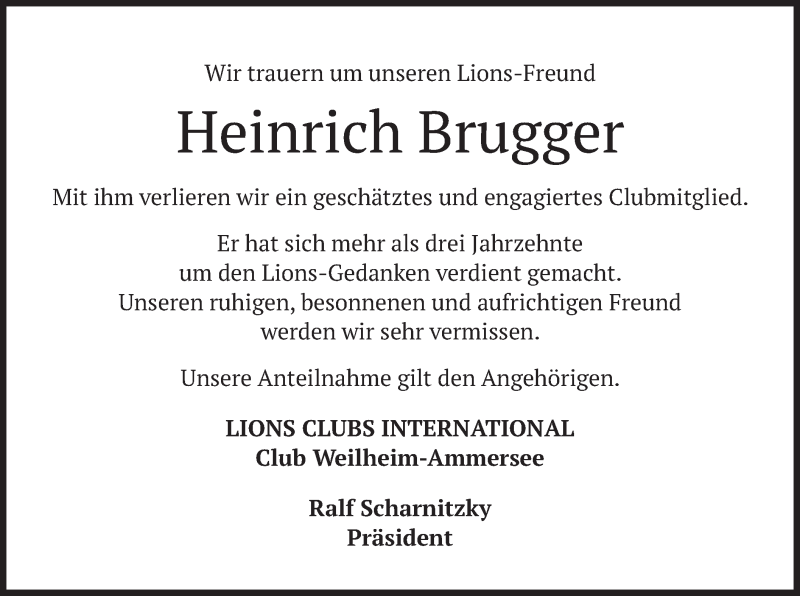 Traueranzeigen Von Heinrich Brugger Trauer Merkur De