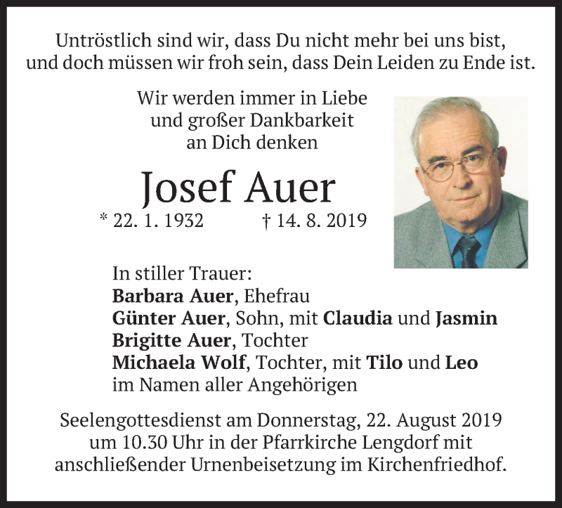 Traueranzeigen Von Josef Auer Trauer Merkur De