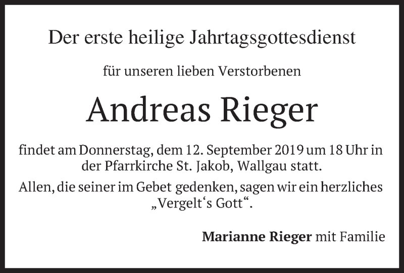 Traueranzeigen Von Andreas Rieger Trauer Merkur De