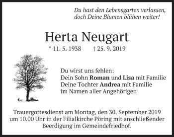 Traueranzeigen Von Herta Neugart Trauer Merkur De