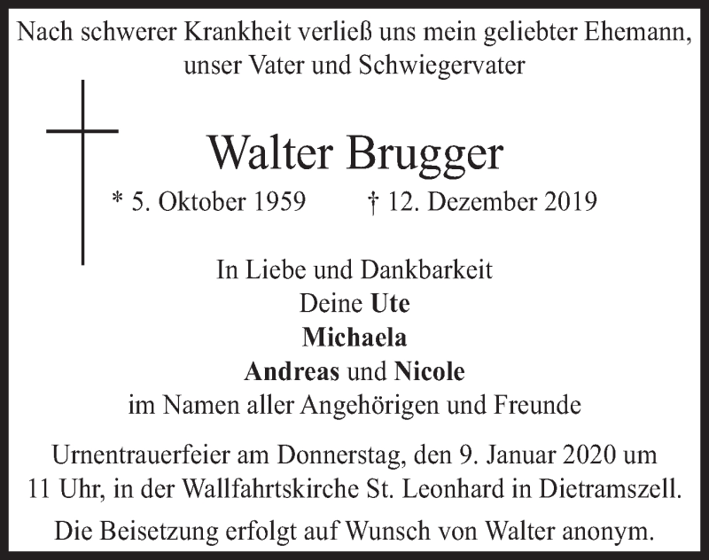 Traueranzeigen Von Walter Brugger Trauer Merkur De