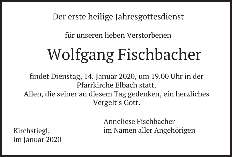 Traueranzeigen Von Wolfgang Fischbacher Trauer Merkur De