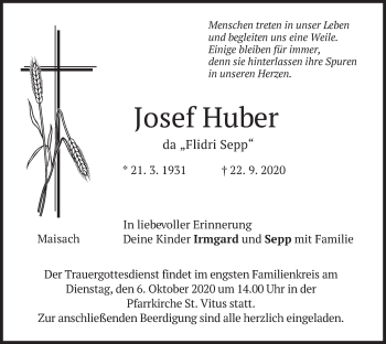 Traueranzeigen Von Josef Huber Trauer Merkur De