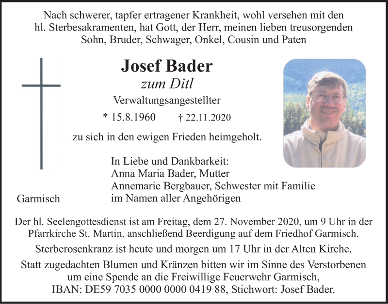 Traueranzeigen Von Josef Bader Trauer Merkur De