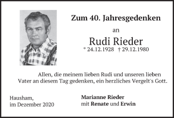 Traueranzeigen Von Rudi Rieder Trauer Merkur De