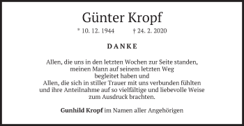 Traueranzeigen von Günter Kropf trauer merkur de