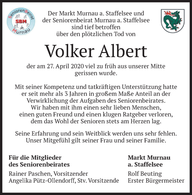 Traueranzeigen Von Volker Albert Trauer Merkur De