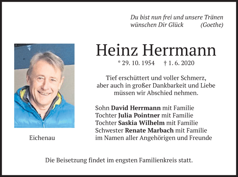 Traueranzeigen Von Heinz Herrmann Trauer Merkur De