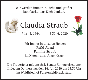 Traueranzeigen Von Claudia Straub Trauer Merkur De