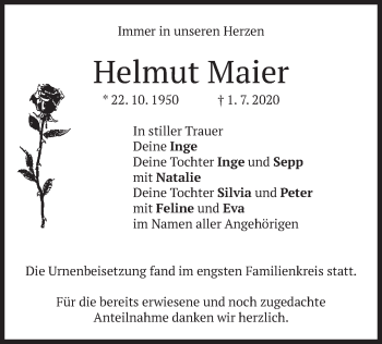 Traueranzeigen Von Helmut Maier Trauer Merkur De