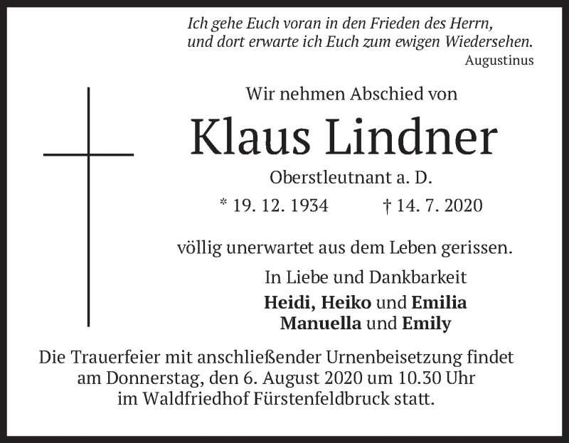 Traueranzeigen Von Klaus Lindner Trauer Merkur De