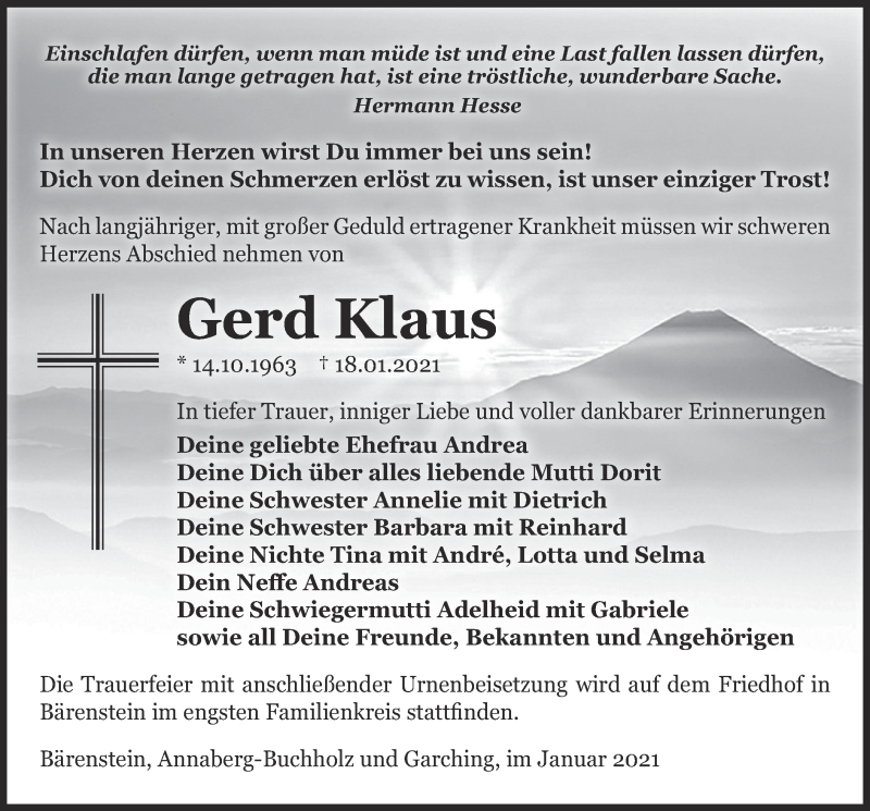 Traueranzeigen Von Gerd Klaus Trauer Merkur De