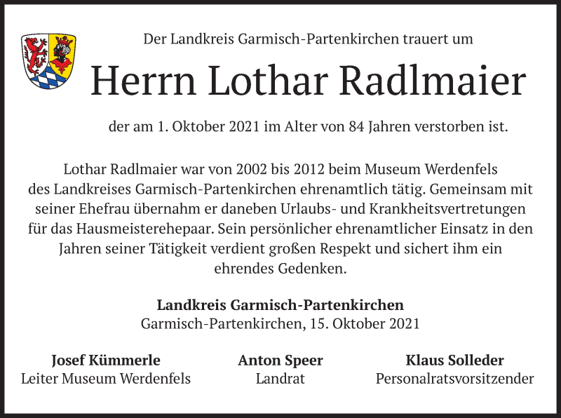 Traueranzeigen Von Lothar Radlmaier Trauer Merkur De