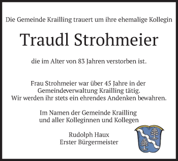 Traueranzeigen Von Traudl Strohmeier Trauer Merkur De