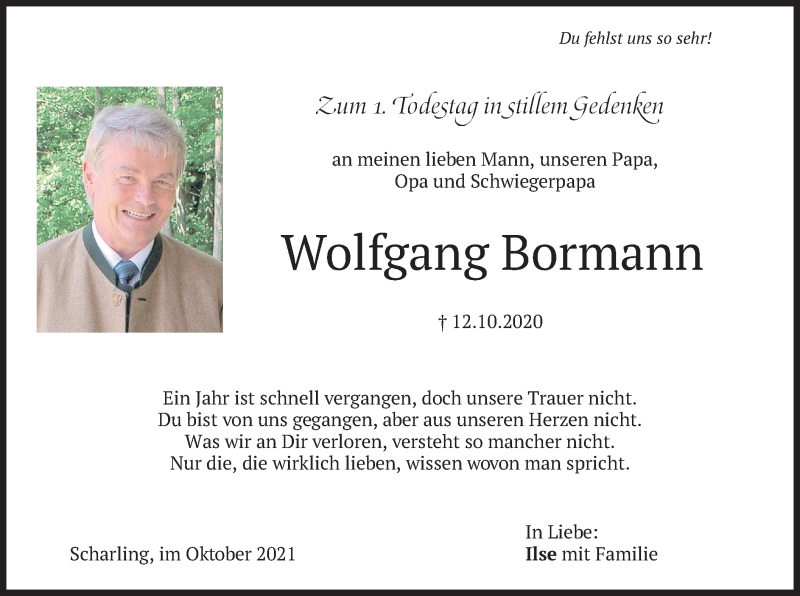 Traueranzeigen Von Wolfgang Bormann Trauer Merkur De