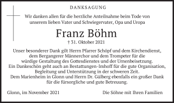 Traueranzeigen von Franz Böhm trauer merkur de