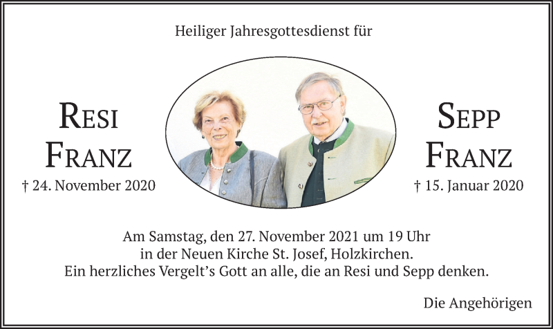 Traueranzeigen Von Resi Und Sepp Franz Trauer Merkur De