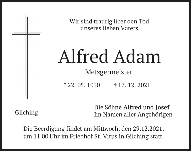 Traueranzeigen Von Alfred Adam Trauer Merkur De