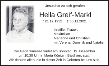 Traueranzeigen Von Hella Greif Markl Trauer Merkur De