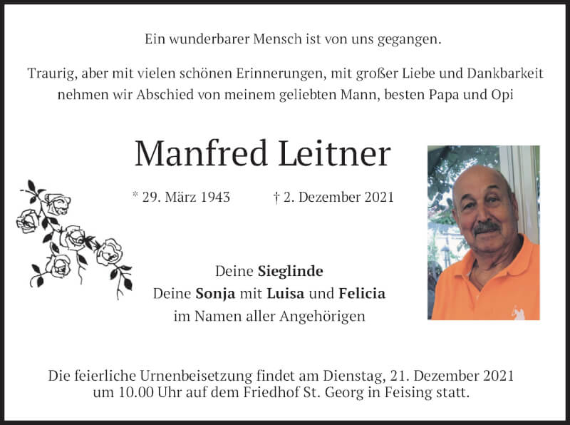 Traueranzeigen Von Manfred Leitner Trauer Merkur De