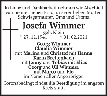 Traueranzeigen Von Josefa Wimmer Trauer Merkur De