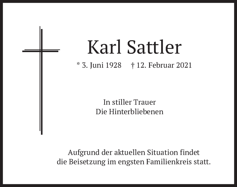 Traueranzeigen Von Karl Sattler Trauer Merkur De