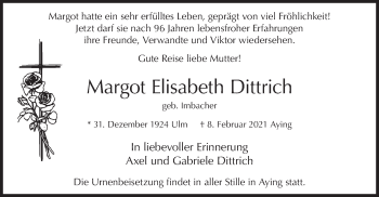 Traueranzeigen Von Margot Elisabeth Dittrich Trauer Merkur De