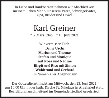 Traueranzeigen Von Karl Greiner Trauer Merkur De