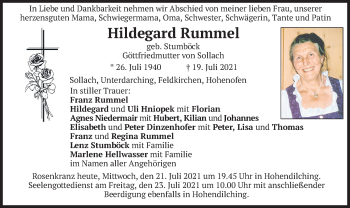 Traueranzeigen Von Hildegard Rummel Trauer Merkur De