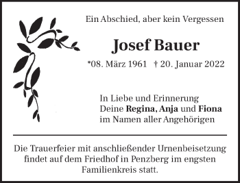 Traueranzeigen Von Josef Bauer Trauer Merkur De