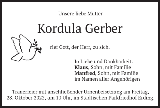 Traueranzeigen Von Kordula Gerber Trauer Merkur De