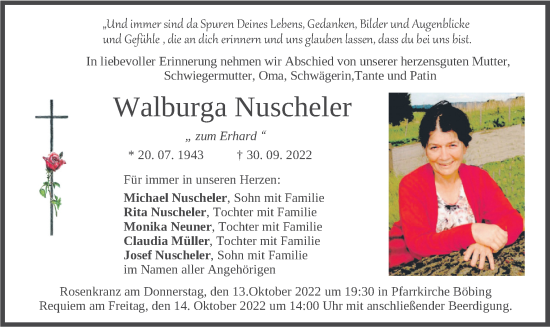 Traueranzeigen Von Walburga Nuscheler Trauer Merkur De