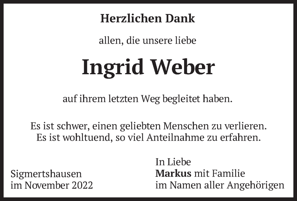 Traueranzeigen Von Ingrid Weber Trauer Merkur De