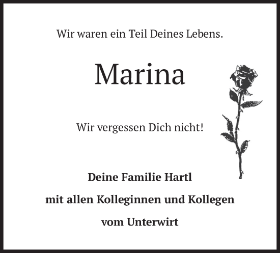 Traueranzeigen Von Marina Trauer Merkur De