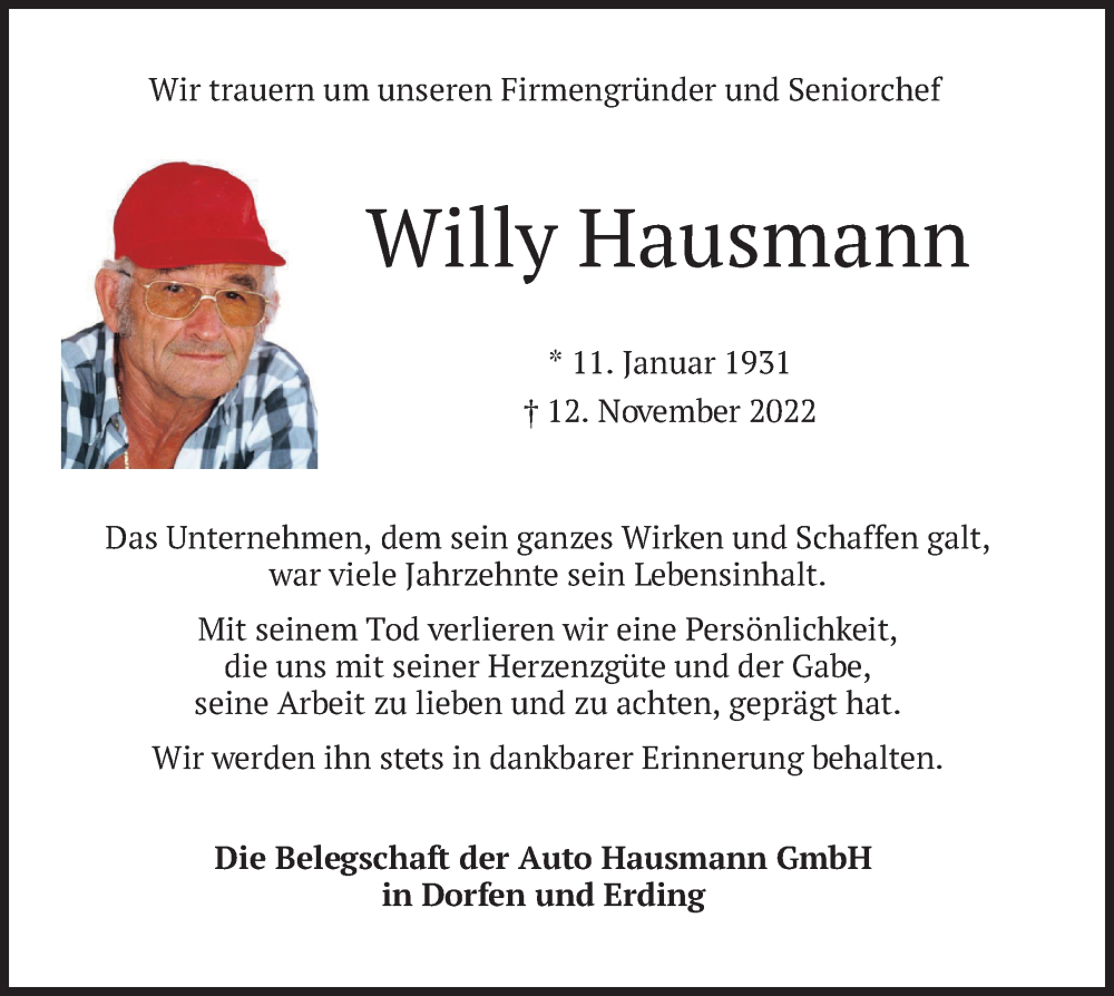 Traueranzeigen Von Willy Hausmann Trauer Merkur De