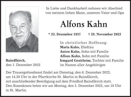 Traueranzeigen Von Alfons Kahn Trauer Merkur De