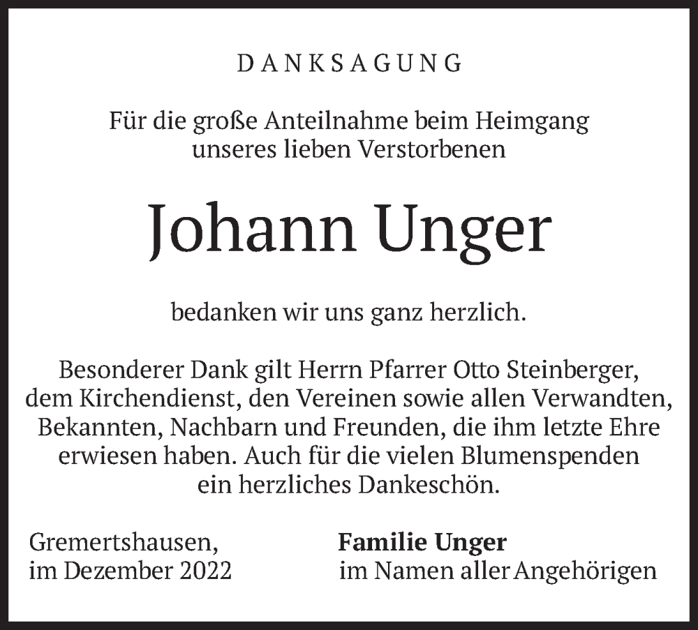 Traueranzeigen Von Johann Unger Trauer Merkur De