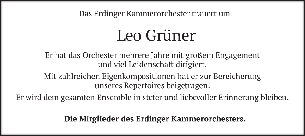 Traueranzeigen von Leo Grüner trauer merkur de