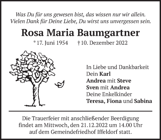 Traueranzeigen Von Rosa Maria Baumgartner Trauer Merkur De