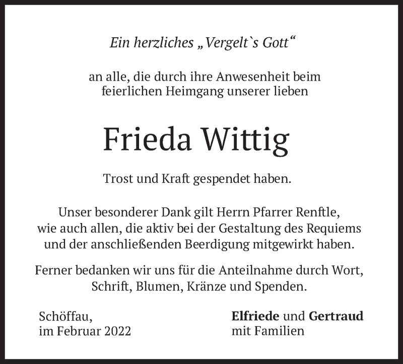 Traueranzeigen Von Frieda Wittig Trauer Merkur De