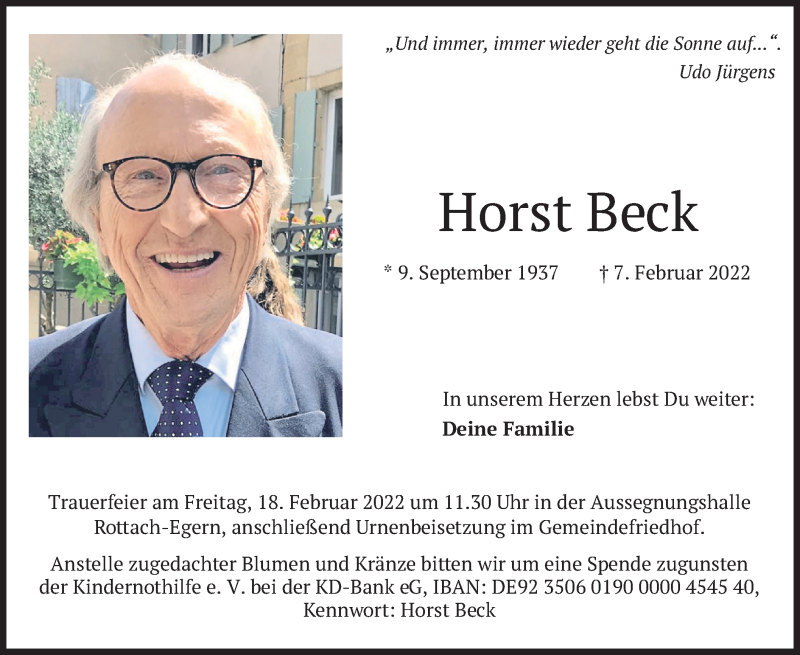 Traueranzeigen Von Horst Beck Trauer Merkur De