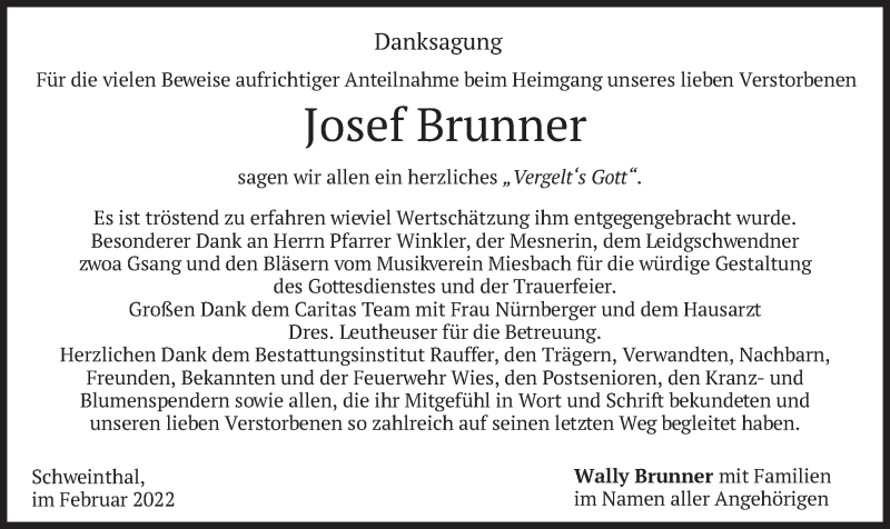 Traueranzeigen Von Josef Brunner Trauer Merkur De