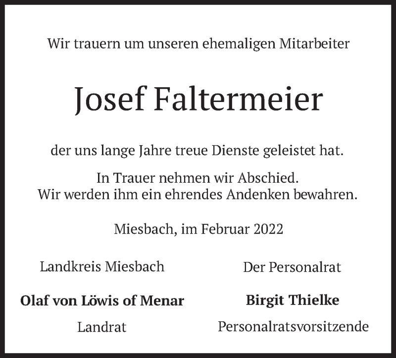 Traueranzeigen Von Josef Faltermeier Trauer Merkur De