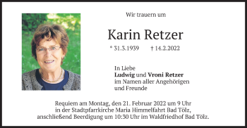 Traueranzeigen Von Karin Retzer Trauer Merkur De