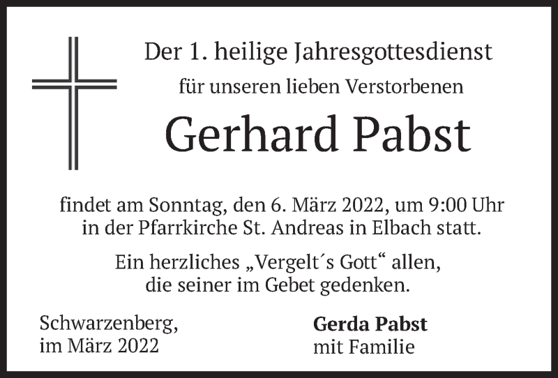 Traueranzeigen Von Gerhard Pabst Trauer Merkur De