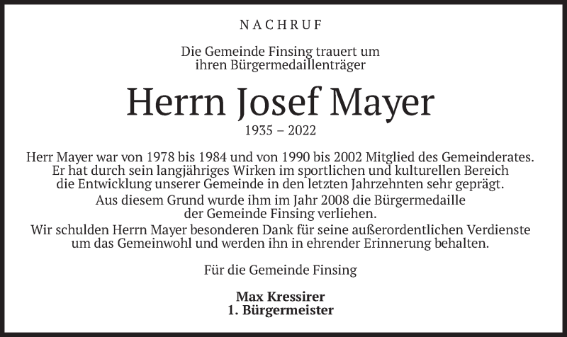 Traueranzeigen Von Josef Mayer Trauer Merkur De