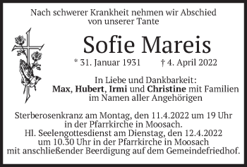 Traueranzeigen Von Sofie Mareis Trauer Merkur De