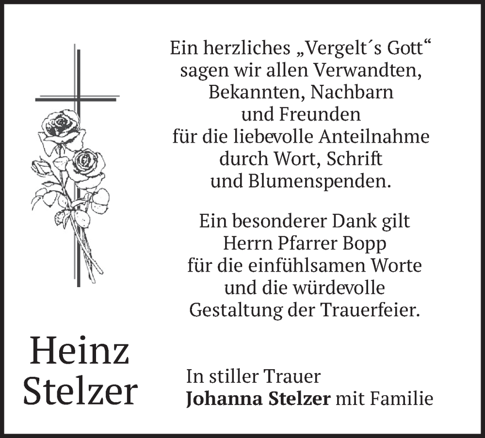 Traueranzeigen Von Heinz Stelzer Trauer Merkur De