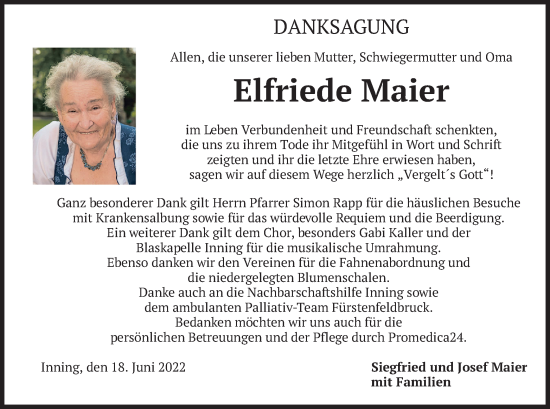 Traueranzeigen Von Elfriede Maier Trauer Merkur De