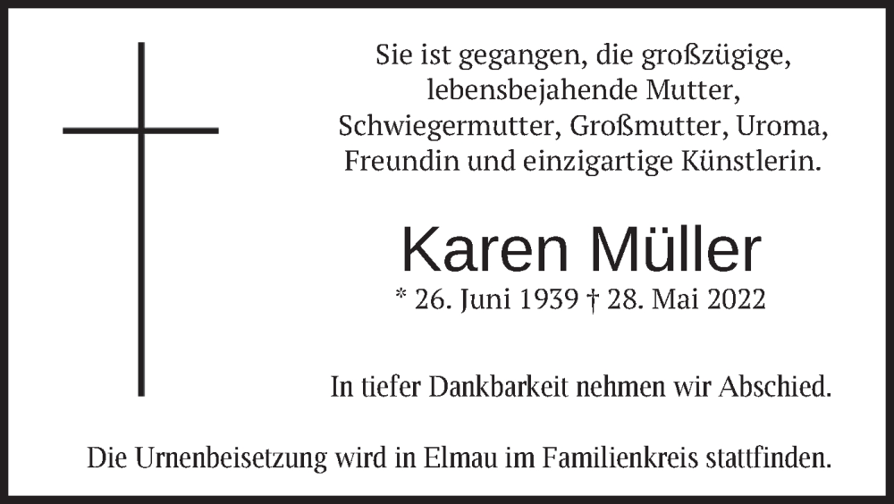 Traueranzeigen von Karen Müller trauer merkur de